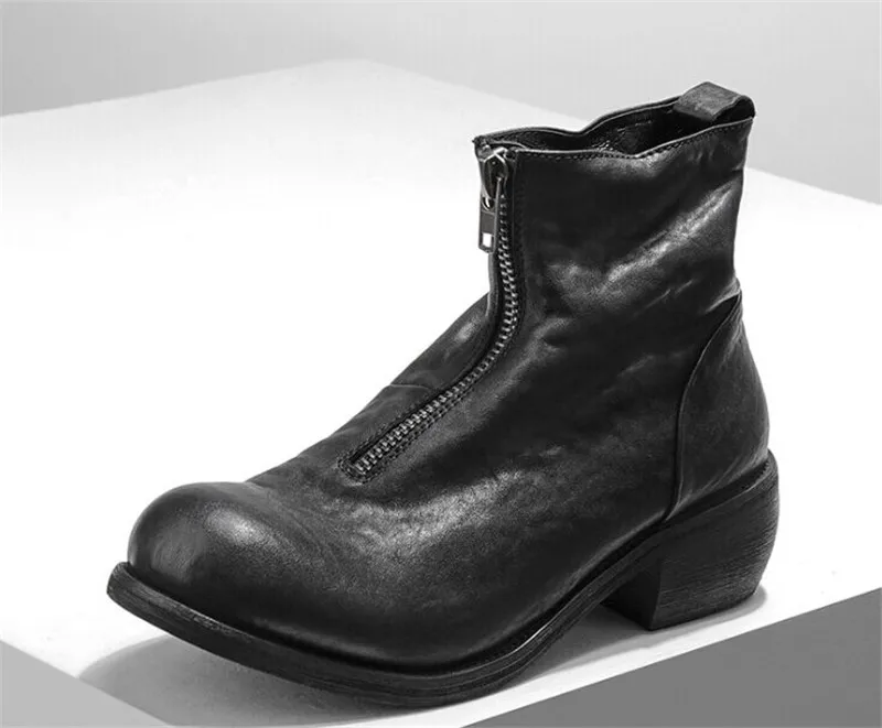 Мужские кожаные ботинки черные теплые водонепроницаемые ботильоны для верховой