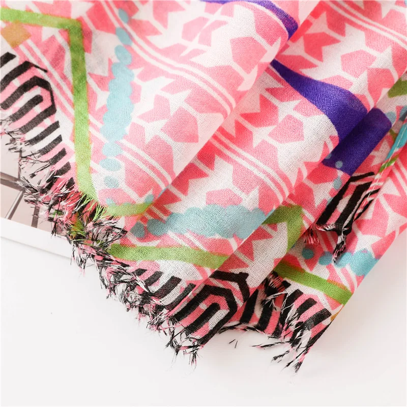 

2018 NEW Women Pink Scarf Digital Print Soft Hijab Totem Ethnic Designer Print Foulard Stylish Large Warp Shawl [3584]