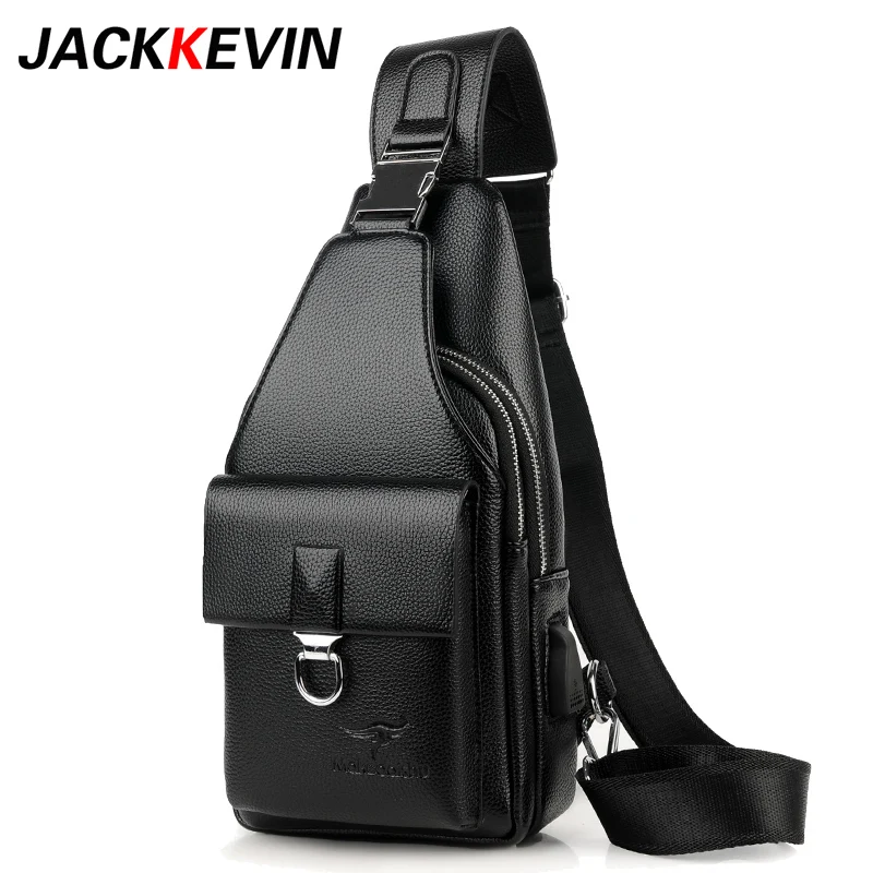 

Мужская нагрудная сумка JackKevin из искусственной кожи, повседневный мессенджер, водонепроницаемый саквояж на ремне через плечо