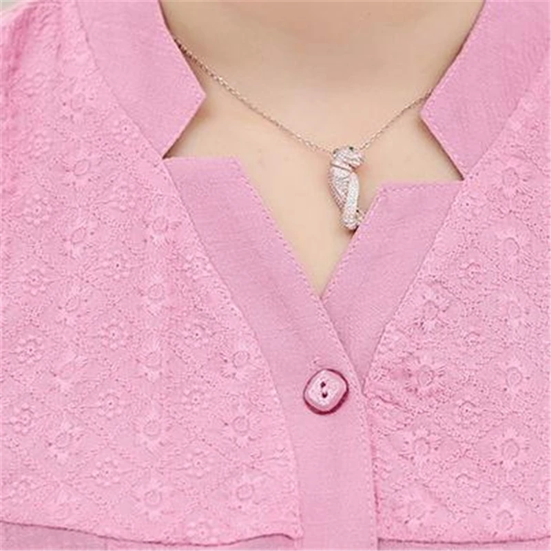 

Woman summer plus size V-neck solid Short three button loose cotton shirts female autumn oversized hedging fold flax blouse