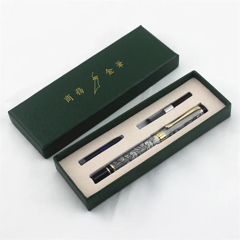 Jinhao Винтаж Роскошный авторучка играющий Дракон жемчуг, металл вырезка тиснение тяжелая ручка серый для коллекции