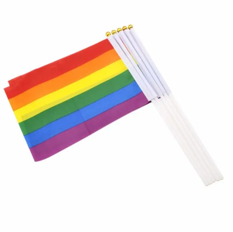 

Polyester Fiber Rainbow Flag 14x21cm Small Homosexuality Color Stripes Hand Flags Party Parade Supplies LX6421