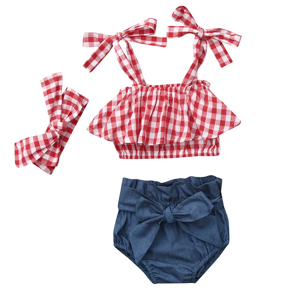 Комплект одежды из 2 предметов для маленьких девочек клетчатый Топ без рукавов +