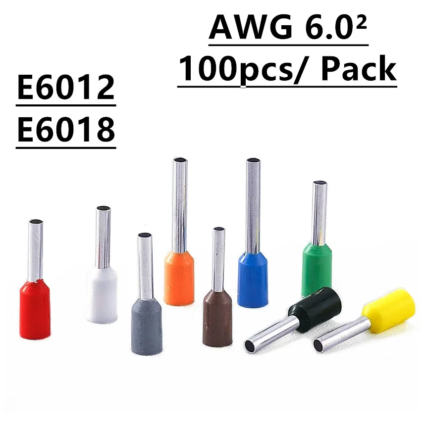 100 шт. E6010 E6012 E6018 6.0mm2 изолированный наконечник наконечника Соединительный шнур контактный Конец Обжимной клеммы