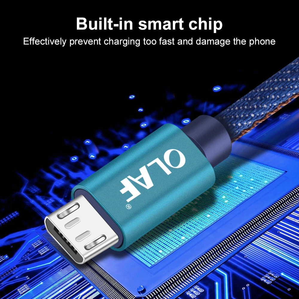 Кабель Micro USB Olaf 1 м 2 Быстрая зарядка для синхронизации данных плетеный медный