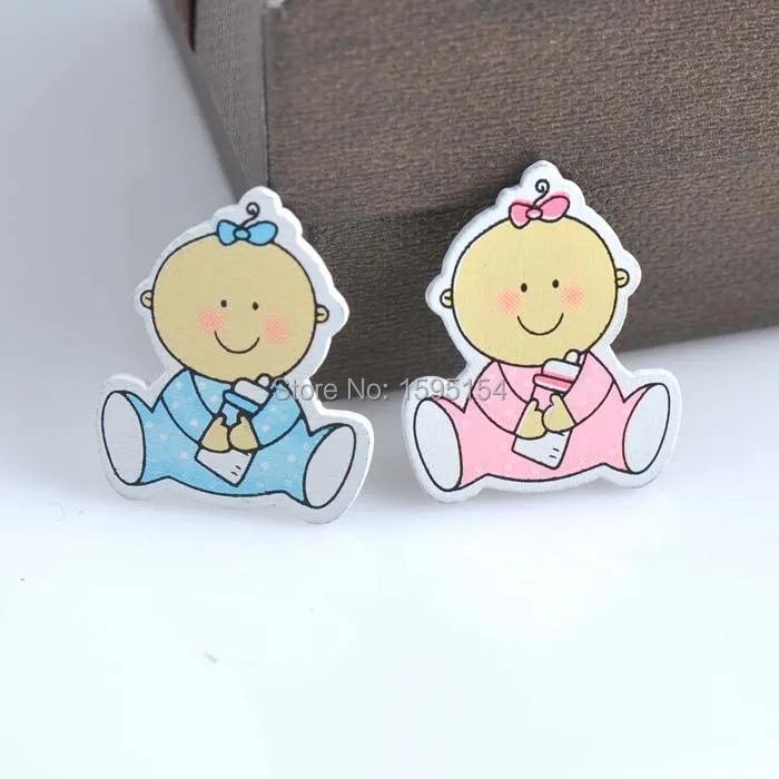 Оптовая продажа 50 шт. 35x29 мм розовые синие декоративные пуговицы из натурального дерева для детей без отверстий для искусственных элементов