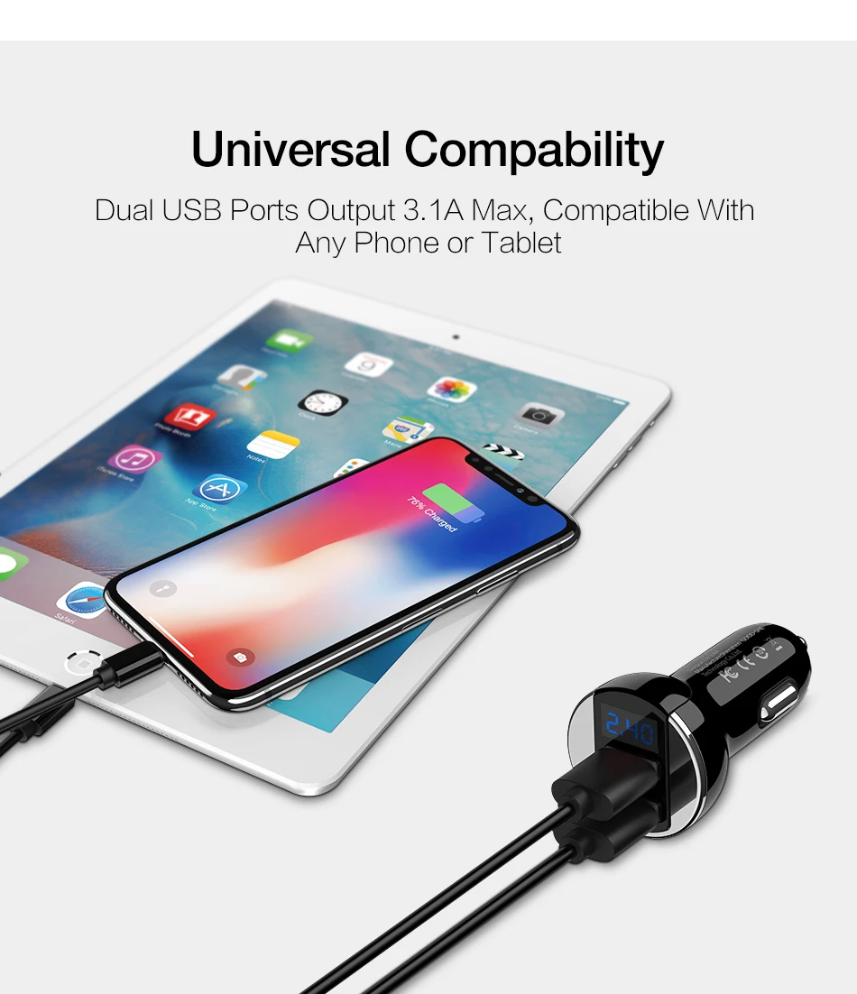 RAXFLY светодиодный дисплей Dual USB Универсальное автомобильное зарядное устройство для телефона для iPhone MAX XR XS умная цифровая Быстрая зарядка для samsung для huawei
