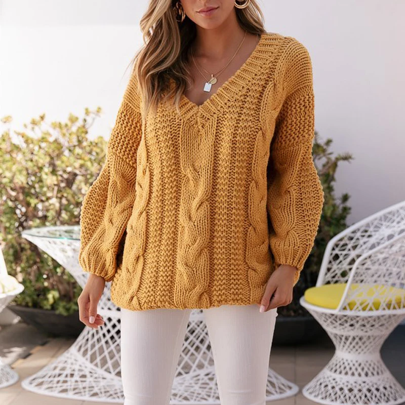 Новинка 2019 вязаный Свободный пуловер с v-образным вырезом женские свитера