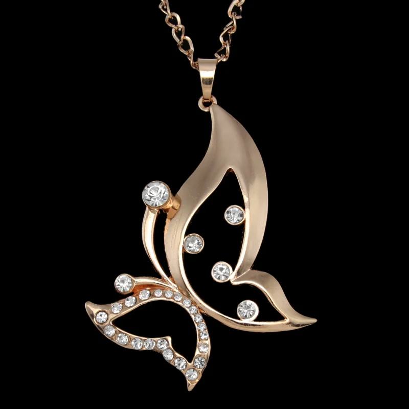 Ожерелье OCESRIO с бабочкой и кристаллами покрытое серебром подвески большая