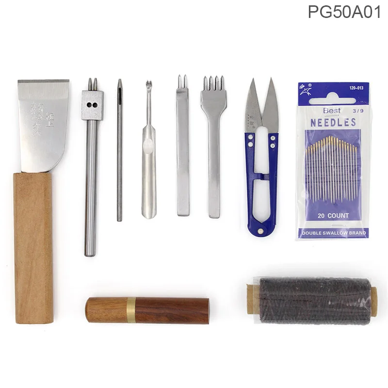 10 PCS Set Инструменты для шитья кожи DIY ручной Набор для вышивки шило Вощеная наперстенная нить для шитья кожи, холста, основные инструменты для начинающих - Цвет: 10 PCS Set