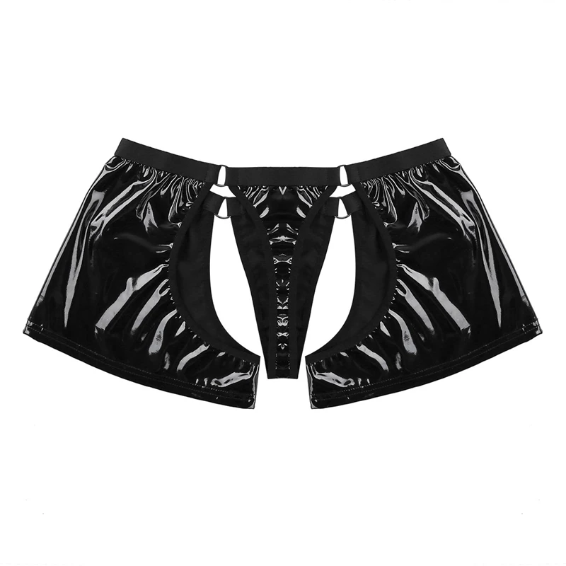 Black Mens Lingerie Wetlook Soft Faux Leather Cut Out Bulge Pouch Low Rise Boxer Shorts Underwear Perfect for lingerie night |