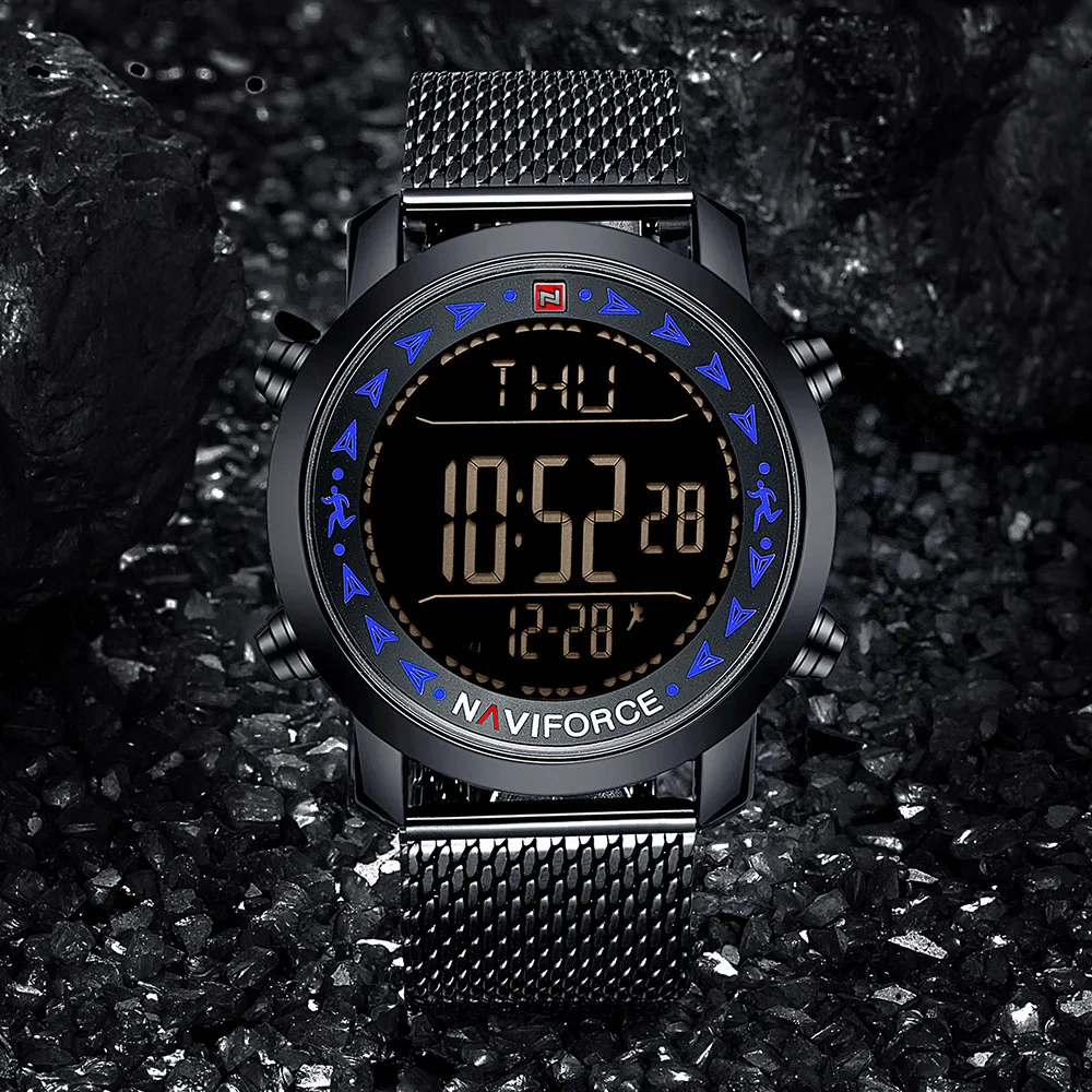 Naviforce брендовые новые светодиодный для мужчин спортивные часы шагомер