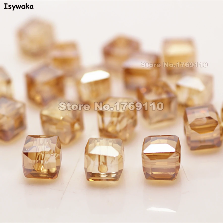 

Isywaka 100pcs Champagne Color Square 6mm Austria Crystal Beads charm Glass Beads Loose Spacer Bead for DIY Jewelry Making