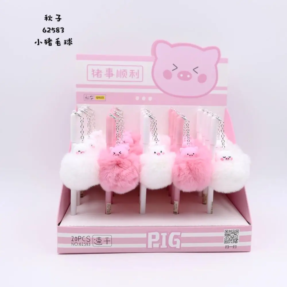 Pig Каваи Единорог шариковая гелевая ручка с плюшевым кулоном милый 0,5 мм черные чернила нейтральная ручка рекламный подарок канцелярские принадлежности Школьные принадлежности - Цвет: Pig
