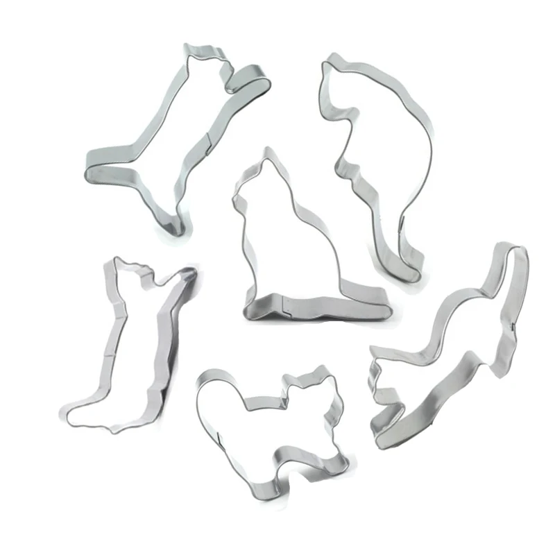 6pcs/set Cute Cat Shape Stainless Steel Cookie Cutter Fondant Biscuits Tools Sugar Craft Bakery Bakeware 14pcs stainless steel round dumplings wrappers molds set cutter maker tools bakeware cookie tool wholesale