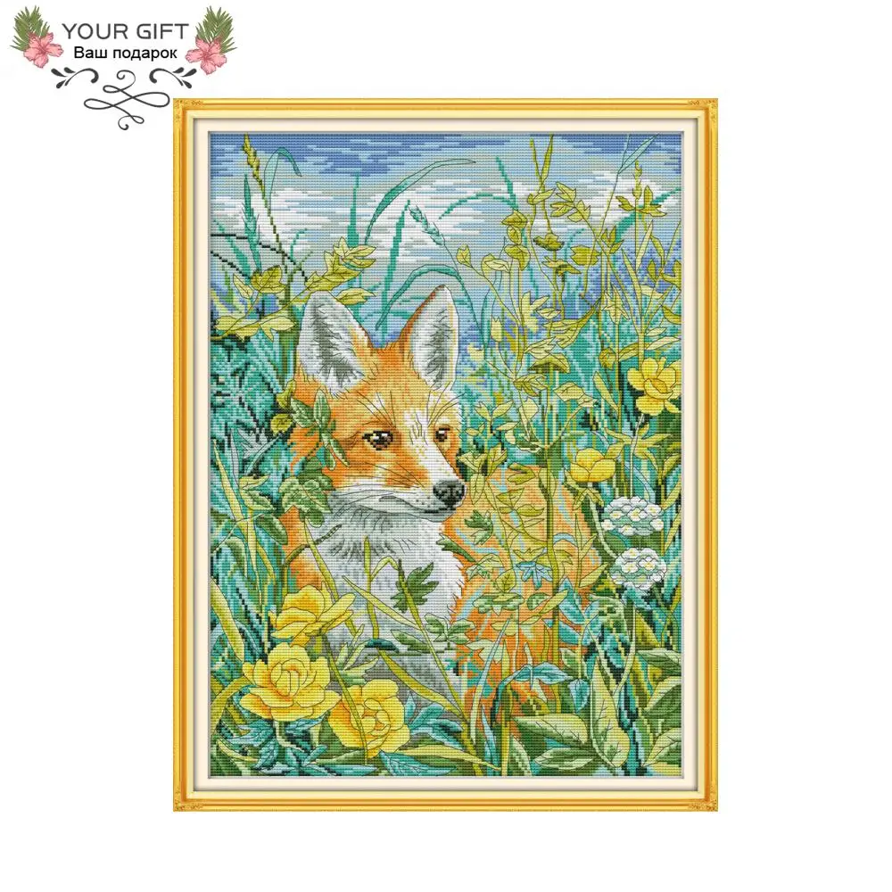 

Joy Sunday A Fox In Bush Home Decor DA171 14CT 11CT Counted Stamped Animal Needlework Needlepoint Embroidery DIY Cross Stitch