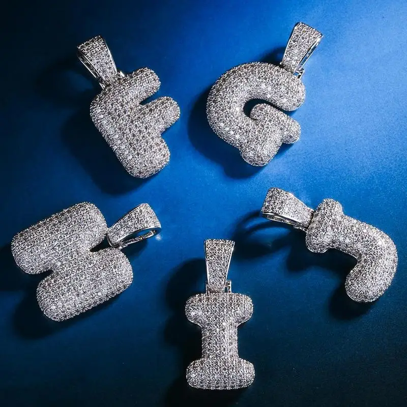 Iced Out пользовательские Пузырьковые буквы кулон ожерелье пузырь начальные буквы слова Белое золото кулон в стиле хип-хоп Ожерелье для мужчин и женщин