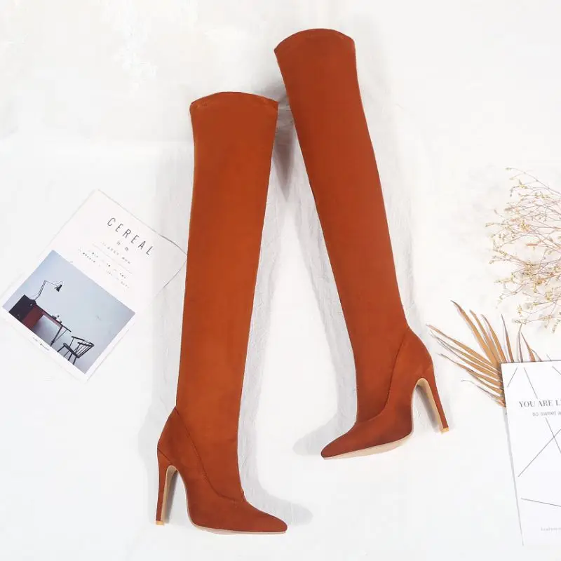 

Coolcept Women Thin Heels Zipper Over The Knee Boots For Women Zipper Pointed Toe Suede Leather Boots Sexy Footwear Size 31-43