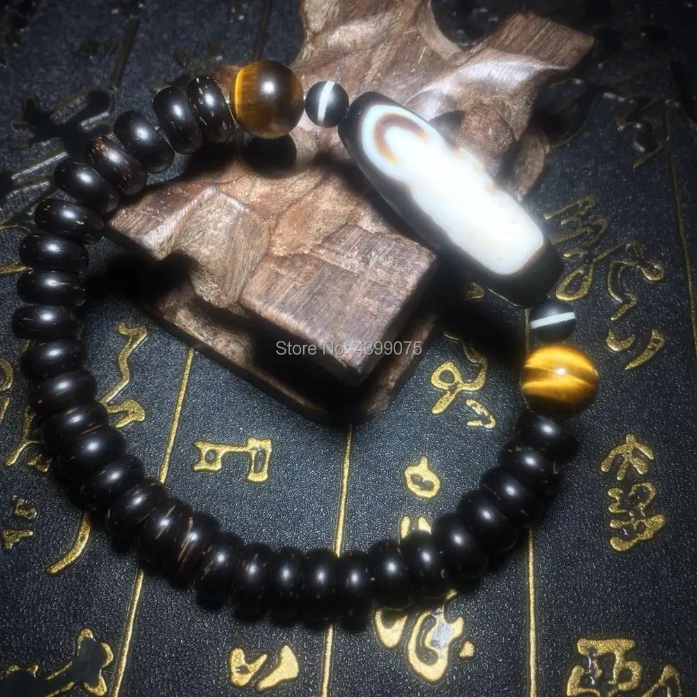 

DZI men&women's bracelet 9mm coconut shell&10mm natural tiger eye stone men jewelry bracelet can be customized