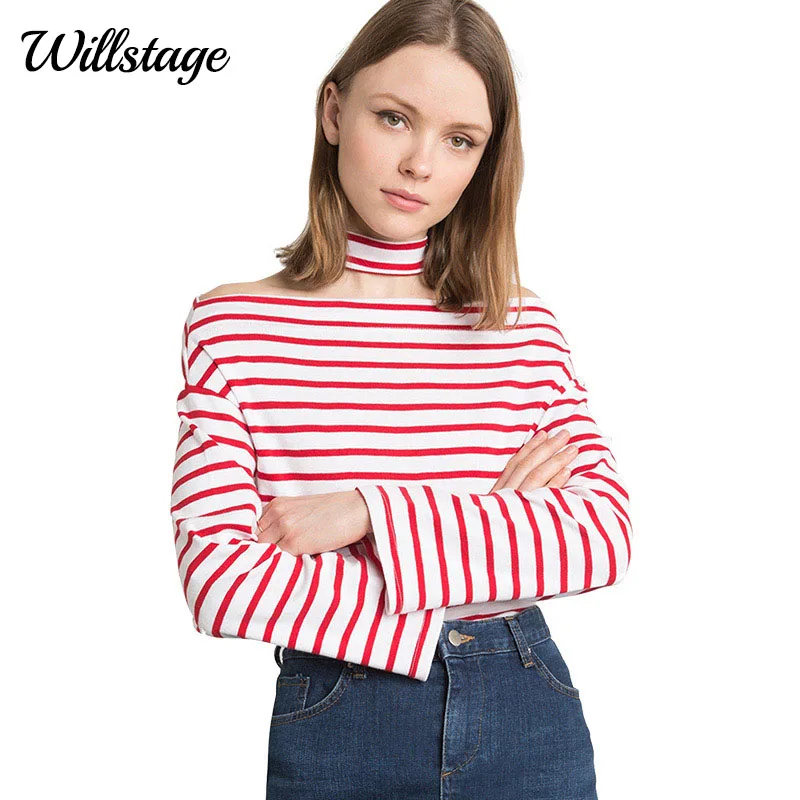 Женская футболка с длинным рукавом Willstage модная Осенняя в полоску открытыми