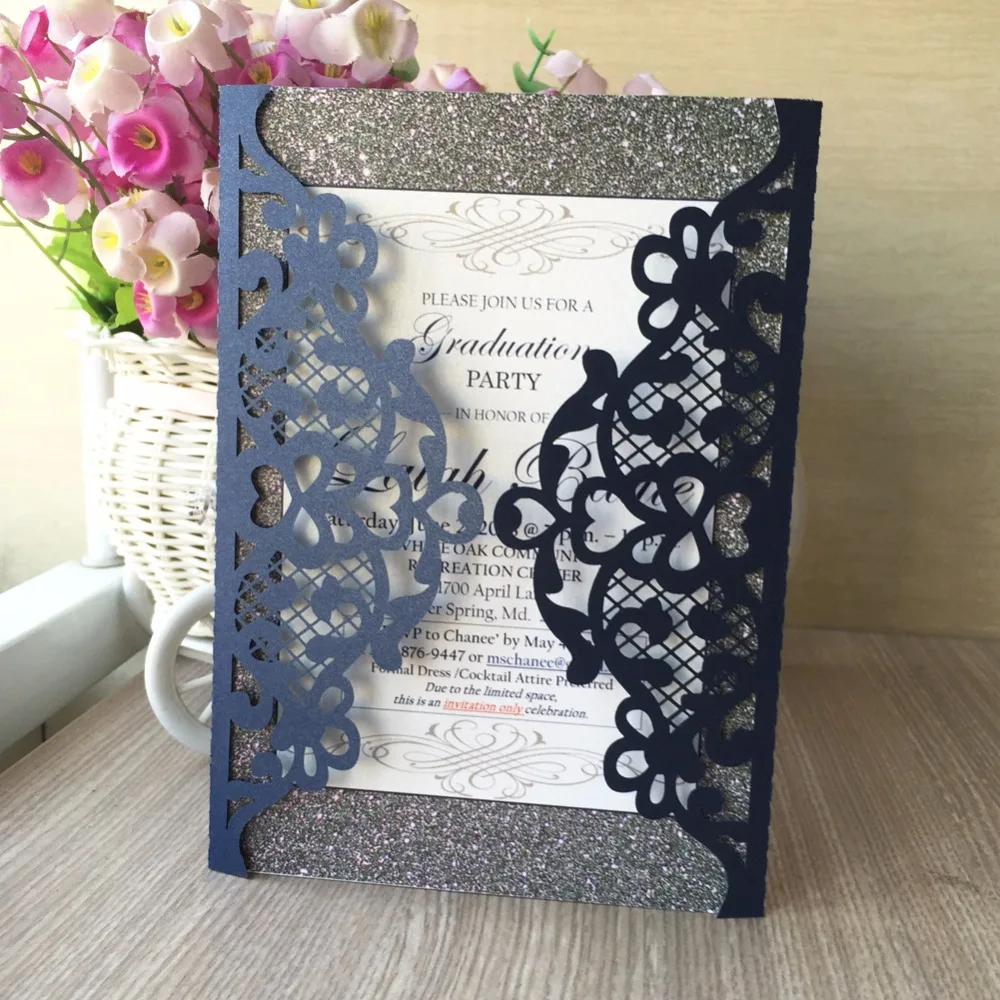 

100pcs Laser Cut Pretty Design Glossy paper Thanks Giving Birthday Greeting Invitation Card Lace design wedding invitation cards