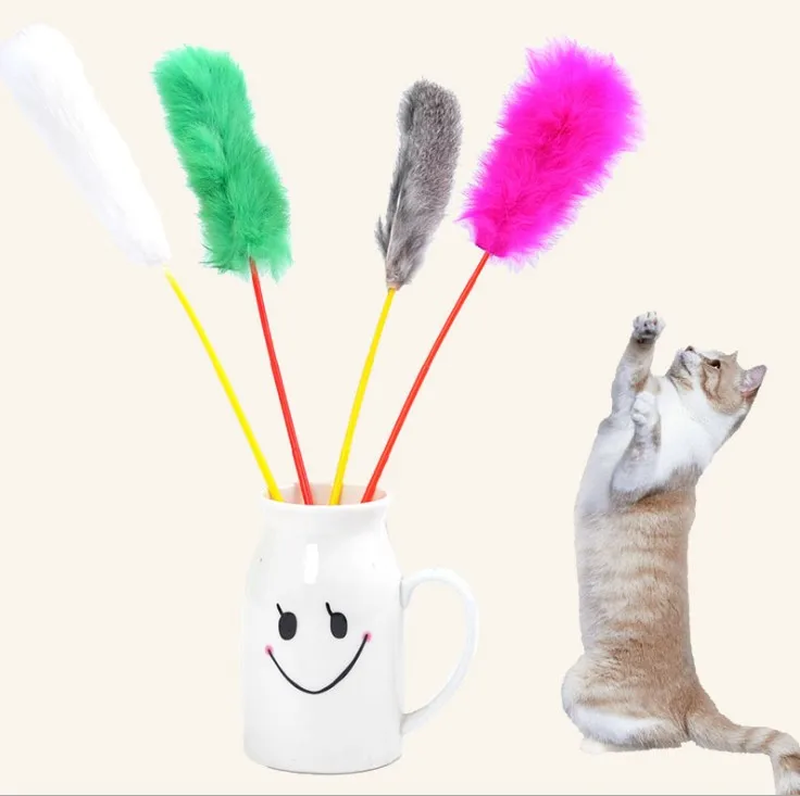 

Pet Products Cats Supplies 37CM plastic rod Color Long article rabbit hair Cat Teaser Toys 30 pcs/lot 3098