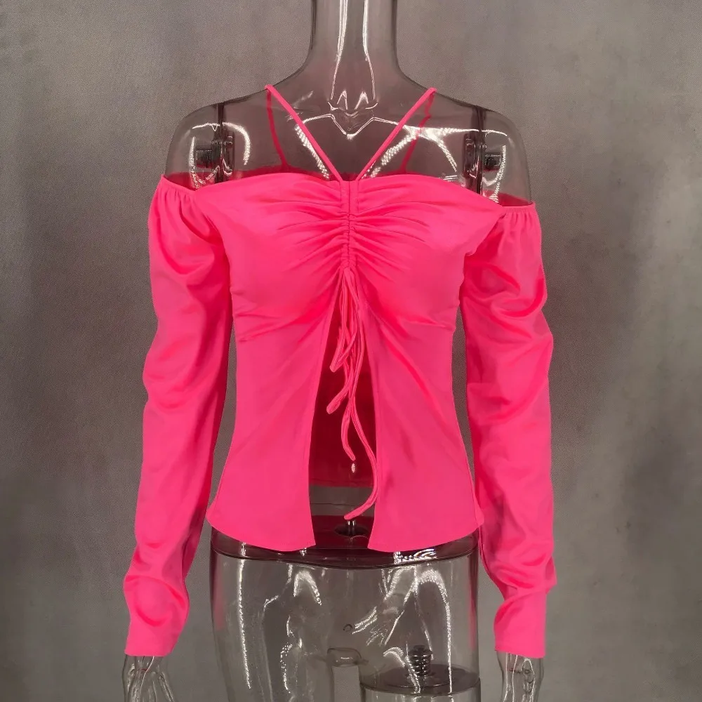 2019 Осенняя рубашка Женские Плиссированные Топы с длинным рукавом зеленого и