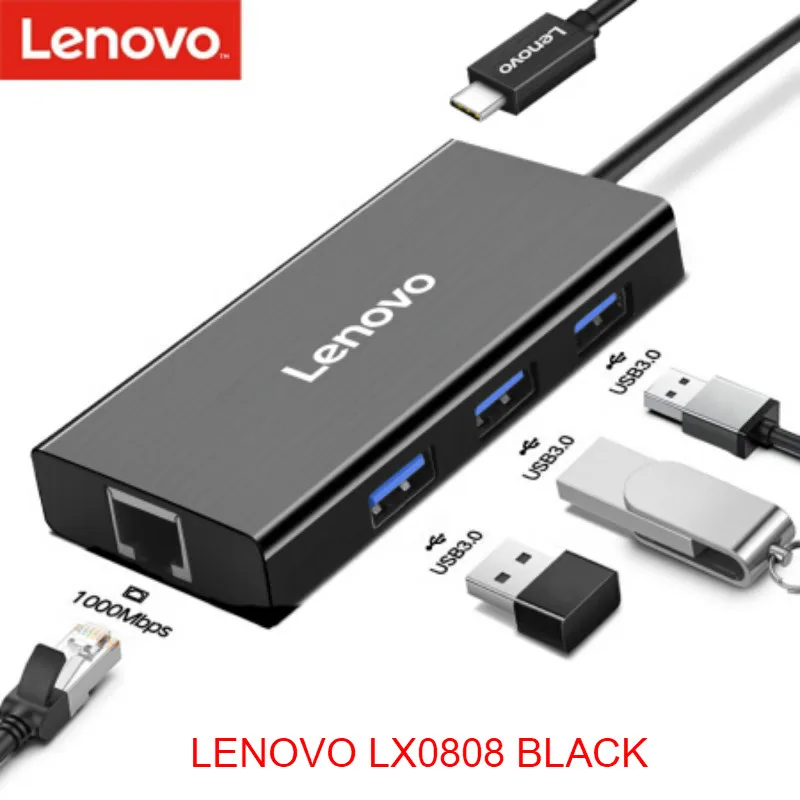 LENOVO LX0808 BLACK Lenovo type-c адаптер док-станции HDMI/VGA/гигабитный порт Кабель-адаптер Интерфейс конвертер Расширение компьютера док-станция LX0808 USB3.0 концентратор - Цвет: LENOVO LX0808 BLACK