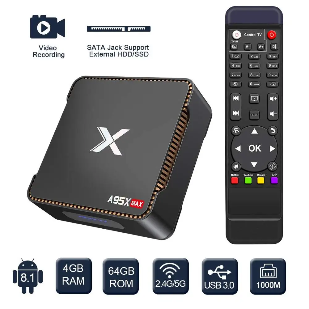 Запись видео Smart Box tv A95X MAX X2 ТВ Медиаплеер 4K HDR двухдиапазонный Wifi Bluetooth 1000M Android 8,1 Amlogic S905X2 ТВ приставка