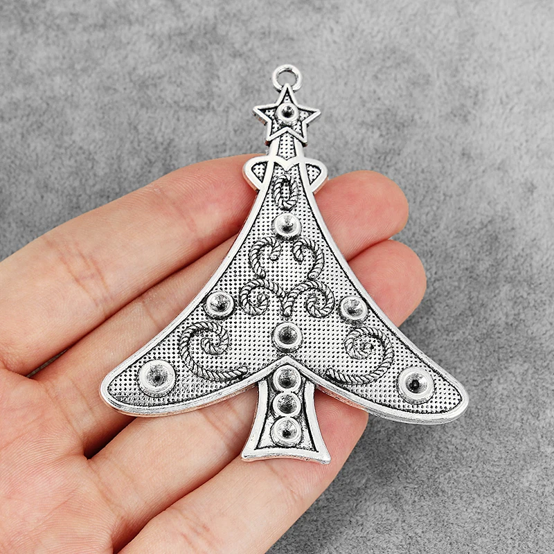 

2PCS Antique Large Christmas Tree Pine Trees 4mm/3mm/2mm Blanks Tray Round Cameo Cabochon Setting for Necklace Jewelry