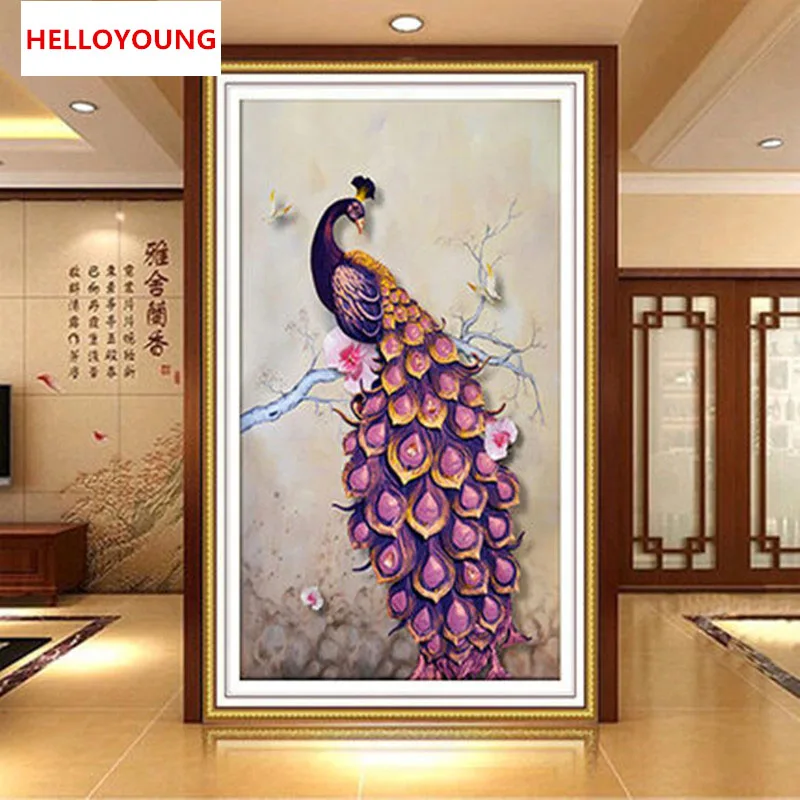 

YGS-751 DIY 5D Full Diamond Embroidery entrance red peacock Diamond Painting Cross Stitch Kits Diamond Mosaic Home Decoration