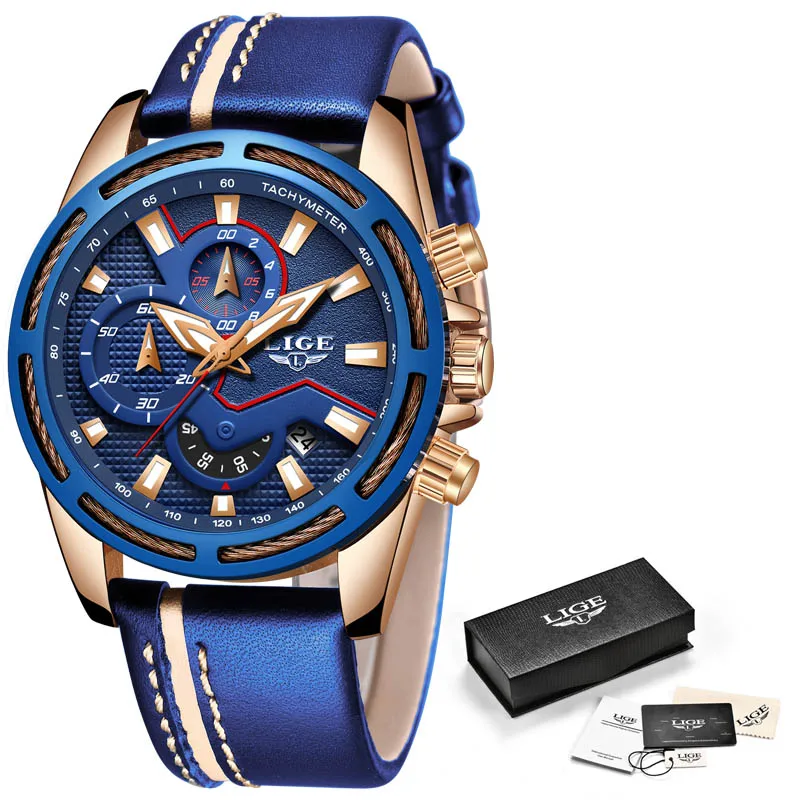 all blue LIGE, модные мужские часы, Топ бренд, роскошные многофункциональные спортивные часы с циферблатом, мужские водонепроницаемые кварцевые часы с датой - Цвет: all blue