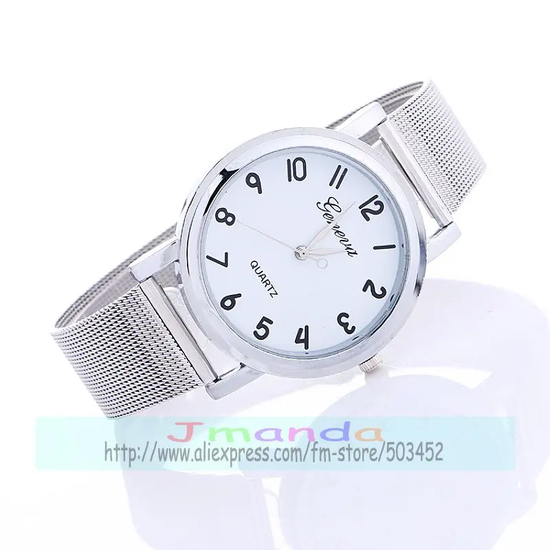 100 шт./лот Модные женские кварцевые часы с сетчатым браслетом серебряный ремешок