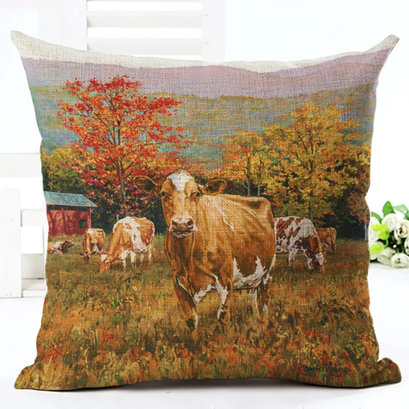 Милый бесшумный хлопковый льняной чехол для подушки с принтом животных