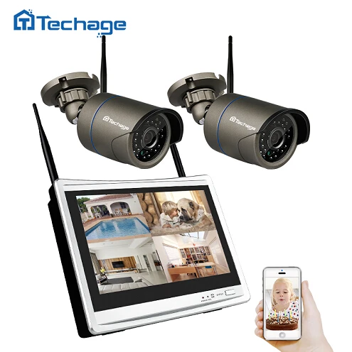 2 Cameras Kit Techage 1080P Беспроводная система видеонаблюдения 4CH 12 дюймов lcd NVR 2MP внутренняя наружная Wifi камера P2P комплект видеонаблюдения 1 ТБ HDD - Цвет: 2 Cameras Kit