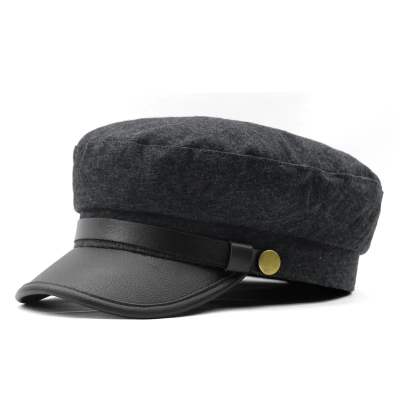 dark gray Beckyruiwu, для взрослых, высокое качество, хлопок, плоские армейские шапки, для женщин и мужчин, искусственная кожа, пиковые бейсболки - Цвет: dark gray