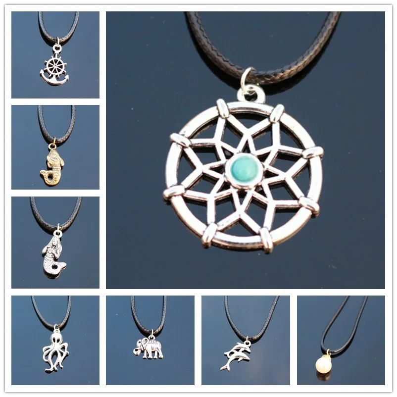 Новые стили мужской бижутерии винтажный якорь Дельфин крыло крест лист кожаное