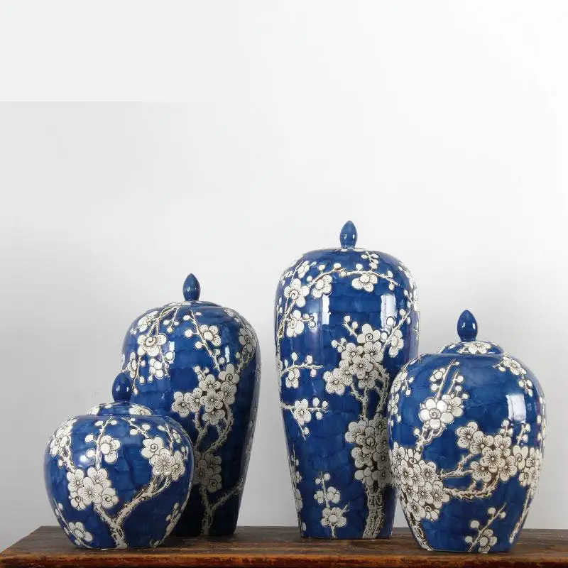 

Jingdezhen Blue And White Porcelain Ginger Jar Decoration Vase Modern Home Furnishings Living Room Tv cabinet Ceramic jar vase