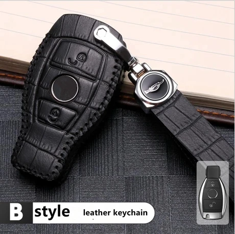 B style leatherchain Кожаный чехол для ключей автомобиля, Карманный чехол для Mercedes Benz GLC260 GLA200 W205 C200 C180 C300 E Class W213 E200 E300 A E S C GLS Calss - Название цвета: B style leatherchain