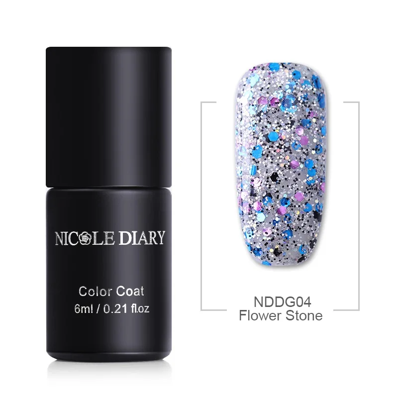 NDDG04 NICOLE DIARY 6 мл Лак для ногтей гель основа верхнее покрытие легко снимается замочить блестящие украшения для ногтей УФ светодиодный Гель-лак - Цвет: NDDG04