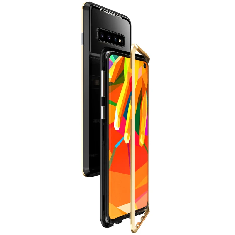Black Gold Luphie анти-пип магнитное закаленное стекло чехол для samsung Galaxy S10 Plus Coque металлический бампер стеклянная крышка для samsung s10+ Fundas - Цвет: Black Gold