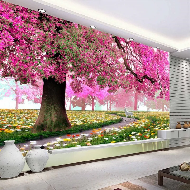 

beibehang photo wallpaper custom Romantic cherry tree sofa TV backdrop stereoscopic large mural wall covering 3d mural wallpaper