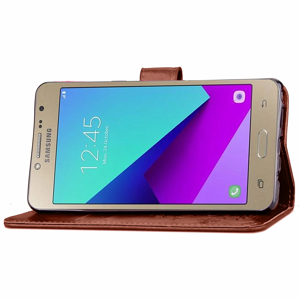 Ударопрочный чехол для Samsung Galaxy J2 2018 сверлильный кожаный с 3D цветами и подставкой