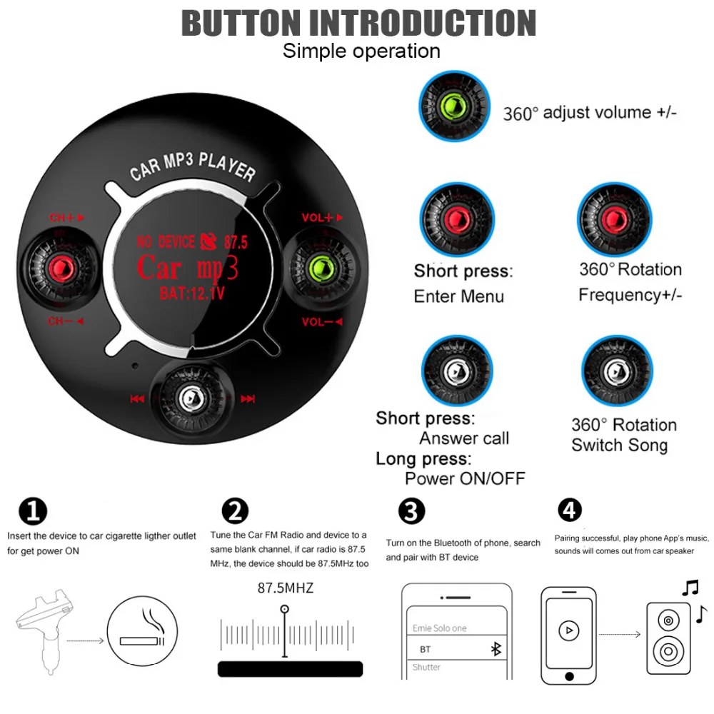Мини mp3 плеер JINSERTA с Bluetooth управление включением/выключением питания FM модулятор