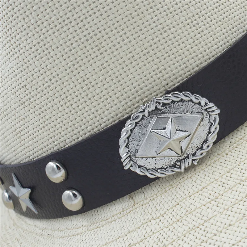 Мужская летняя соломенная ковбойская шляпа Sombrero Billycock в стиле панк с поясом