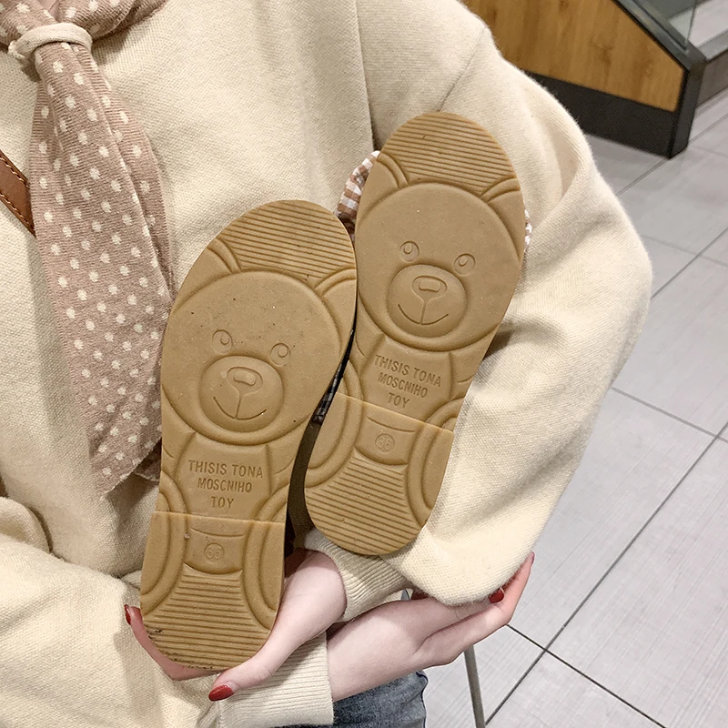 Полоса галстук бабочка женские шлепанцы с открытым носком на плоской подошве