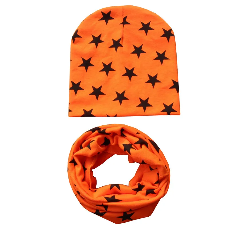 orange star Новая звезда сплошной Стиль Детские наборы шарф шапка вязаная крючком Детская шапка воротники осень зима теплая девочка мальчик шапка ребенок дети набор шапки и шарфа - Цвет: orange star