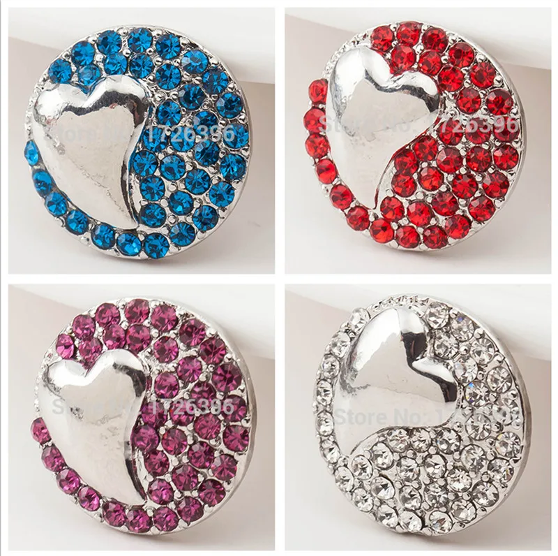 

Fashion beauty Heart Rhinestone 20MM metal snap buttons fit DIY 18mm snap jewelry wholesale KZ1498