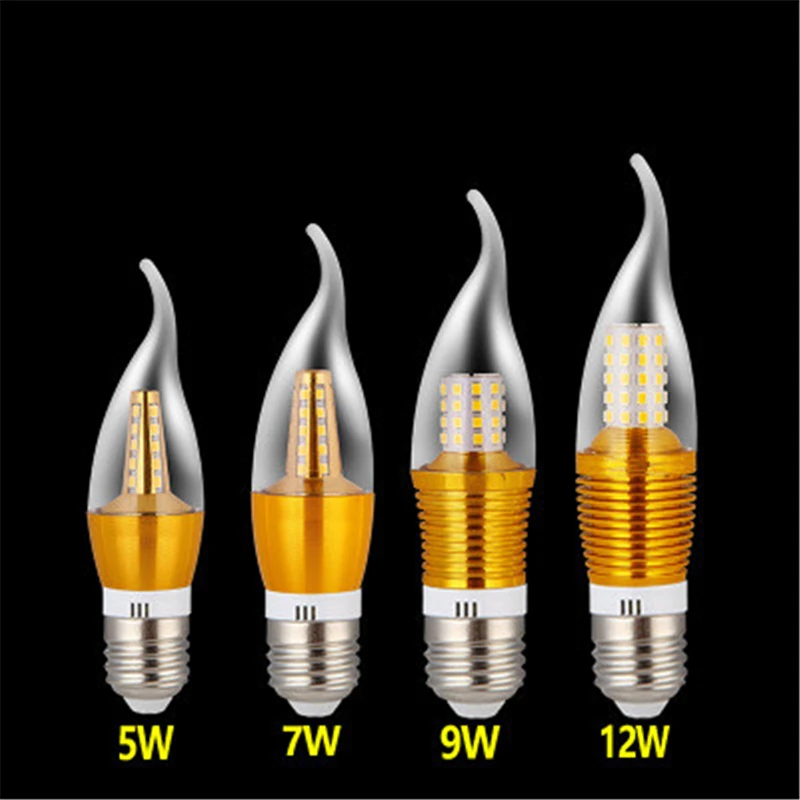 10X LED свеча свет E14/E27 220 в 7 Вт 9 12 Золотой Серебряный алюминиевый E12 лампа для