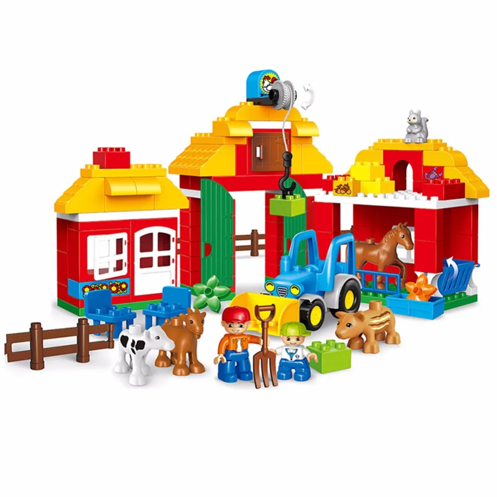 Большой размер Diy строительные блоки Happy Farm Zoo с фигурки животных город игрушка 123